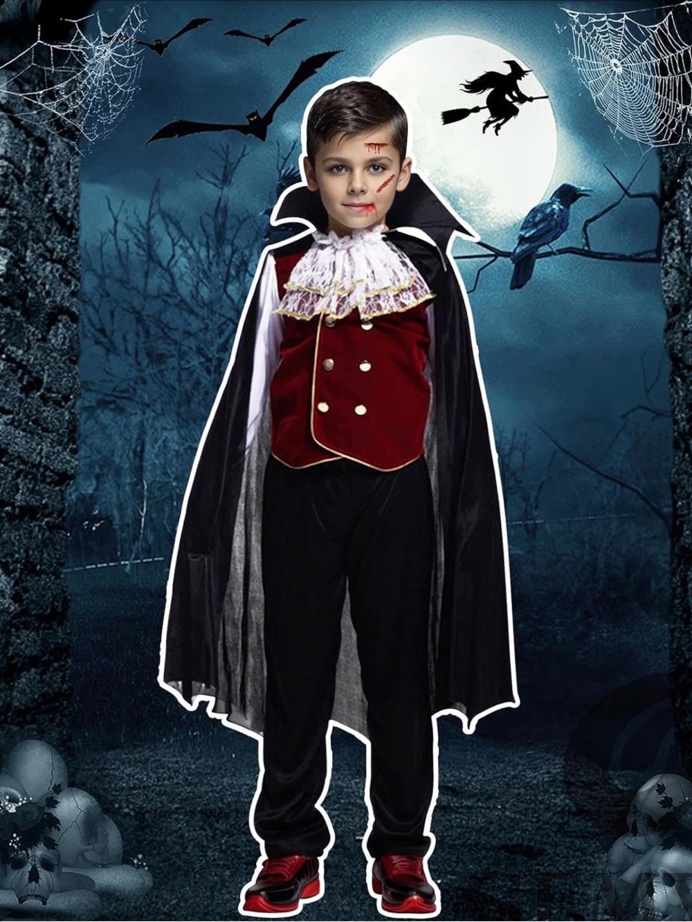 GEMVIE Boys Gothic Vampire Costume Halloween Cosplay Vampire Noble Role Play
